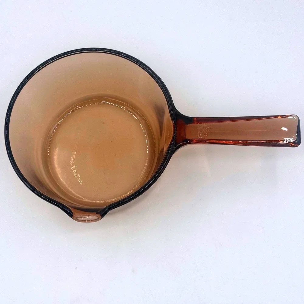 Visions Corning Amber Glass Saucepan No LId USA Made Vintage 0.5 Liter / 1 Pint